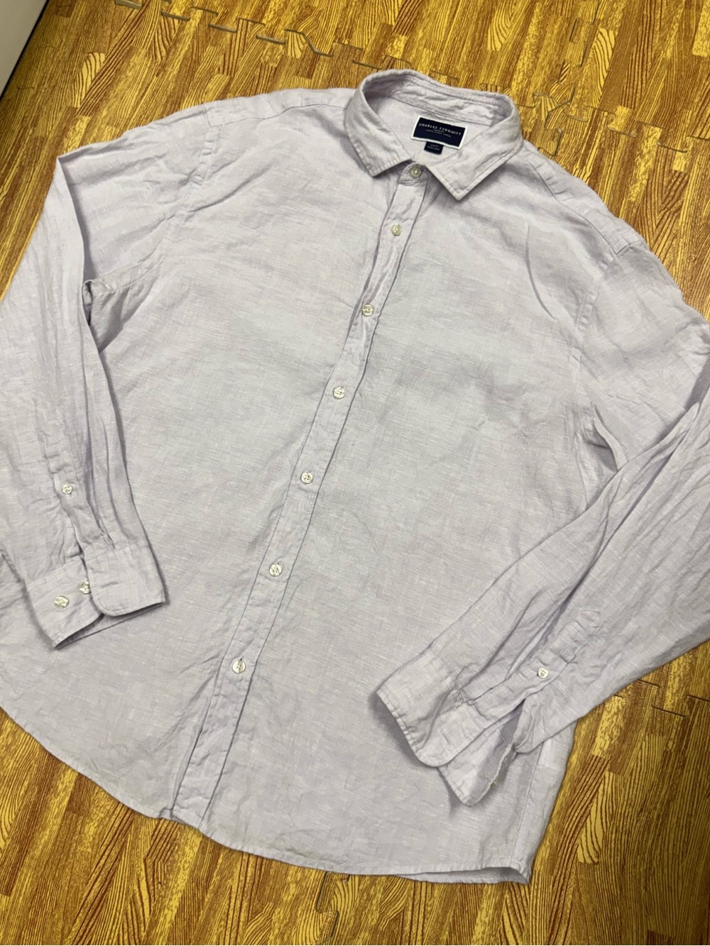 Charles Tyrwhitt Shirt Mens XL Pink Solid Linen Slim Fit Long Sleeve Button Up